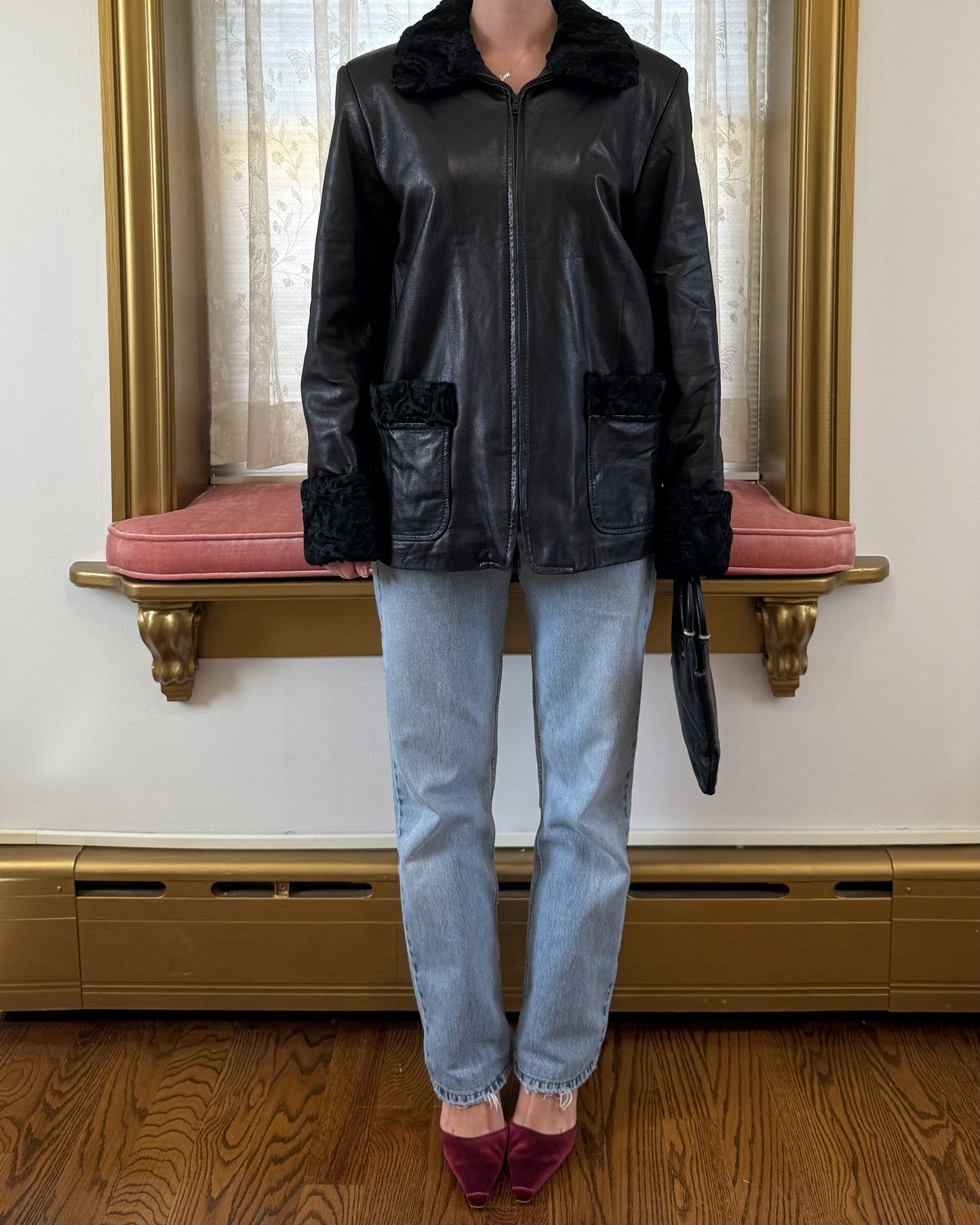 90s Leather & Persian Lamb Fur Jacket