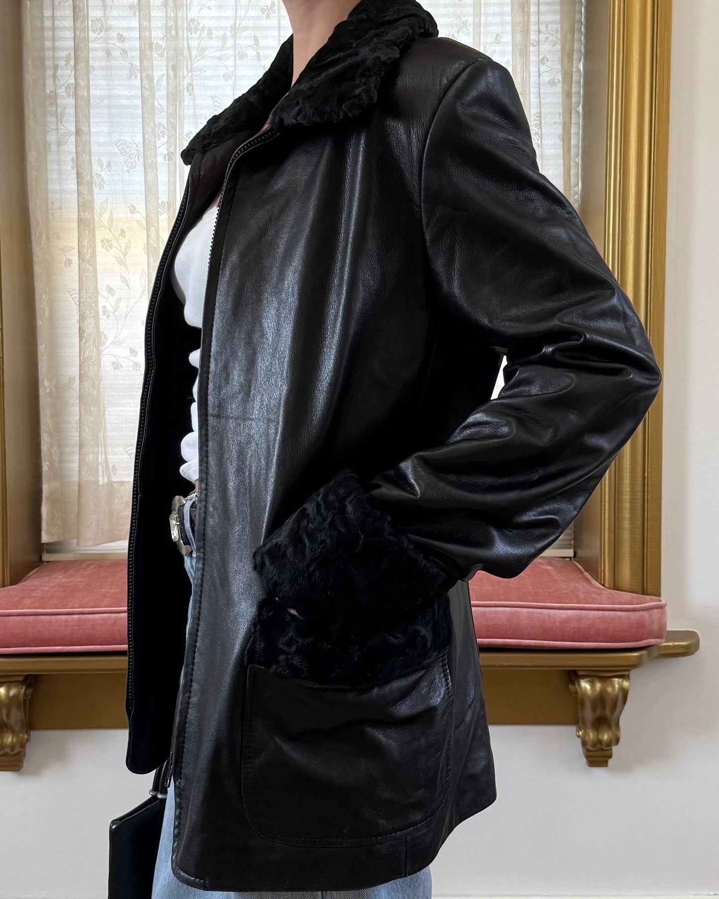90s Leather & Persian Lamb Fur Jacket