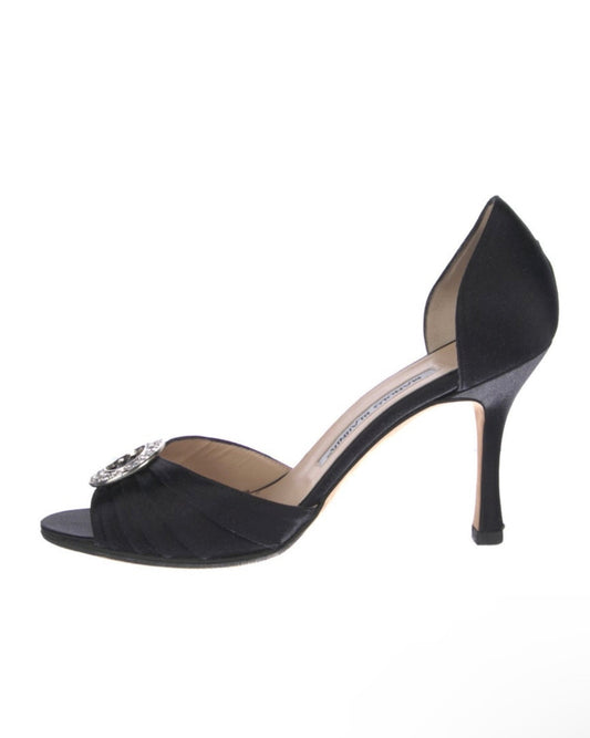 Manolo Blahnik Satin Crystal Embellishments D'Orsay Heels (7.5)