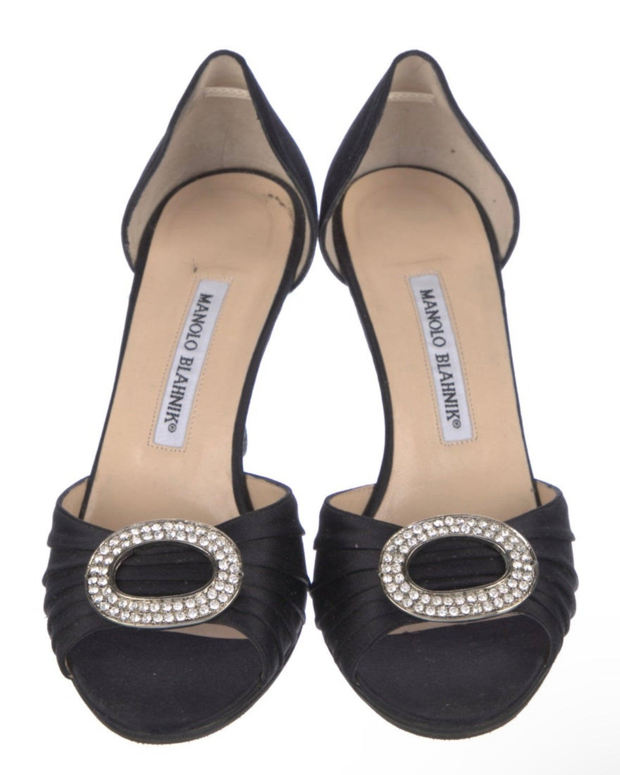 Manolo Blahnik Satin Crystal Embellishments D'Orsay Heels (7.5)